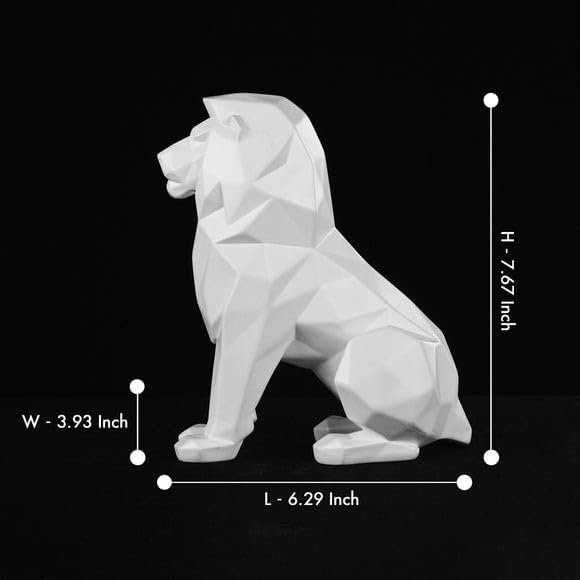 Artarium White Lion Figurine Statue (7.67 Inch), Abstract Geometric Lion Sculpture for Coffee Table, Bookshelf Decor, Living Room & Modern Home Decor