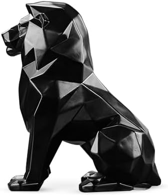 Artarium Geometric Black Lion Statue 7.6 Inch, Modern Resin Lion Figurine for Home Decor, Office Desk, Bookshelf & Coffee Table, Abstract Wildlife Sculpture, Contemporary Interior Decoration Gift