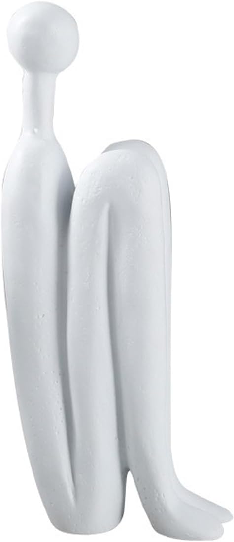 Abstract Matchstick Man Sculpture - Minimalist Modern Resin Figurine Bookend, Geometric Decor for Living Room and Study, 8-10 Inches (White Head Up)