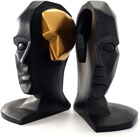 SMRTHMRT Creative & Abstract Sculptures Wisdom Man`s Brain/Face/Head Geometric Resin Figurines Home & Office Shelf Decorations (Black-B)