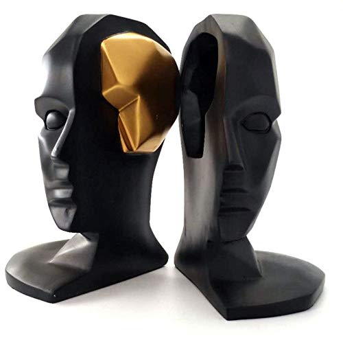 SMRTHMRT Creative & Abstract Sculptures Wisdom Man`s Brain/Face/Head Geometric Resin Figurines Home & Office Shelf Decorations (Black-B)