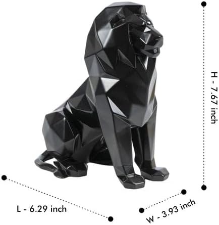 Artarium Geometric Black Lion Statue 7.6 Inch, Modern Resin Lion Figurine for Home Decor, Office Desk, Bookshelf & Coffee Table, Abstract Wildlife Sculpture, Contemporary Interior Decoration Gift