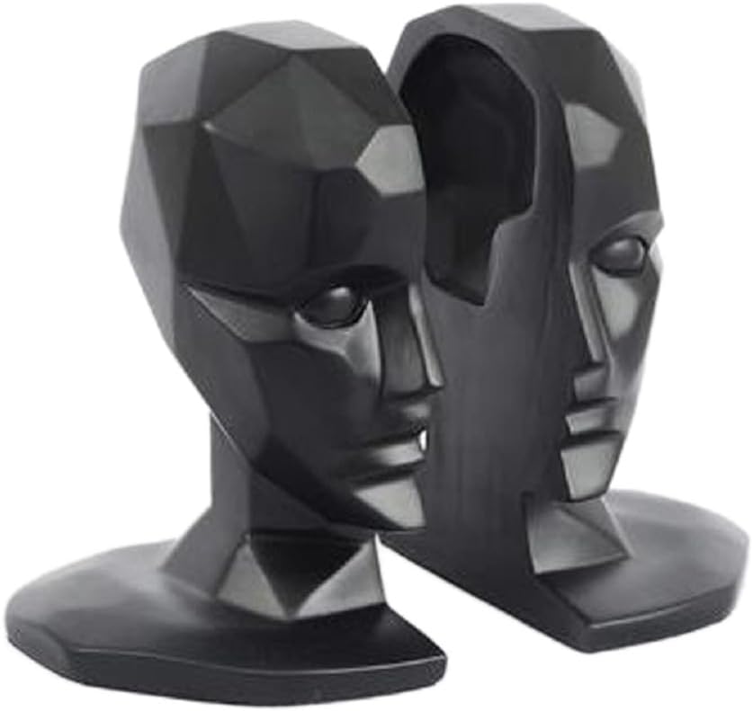 SMRTHMRT Creative & Abstract Sculptures Wisdom Man`s Brain/Face/Head Geometric Resin Figurines Home & Office Shelf Decorations (Black-B)
