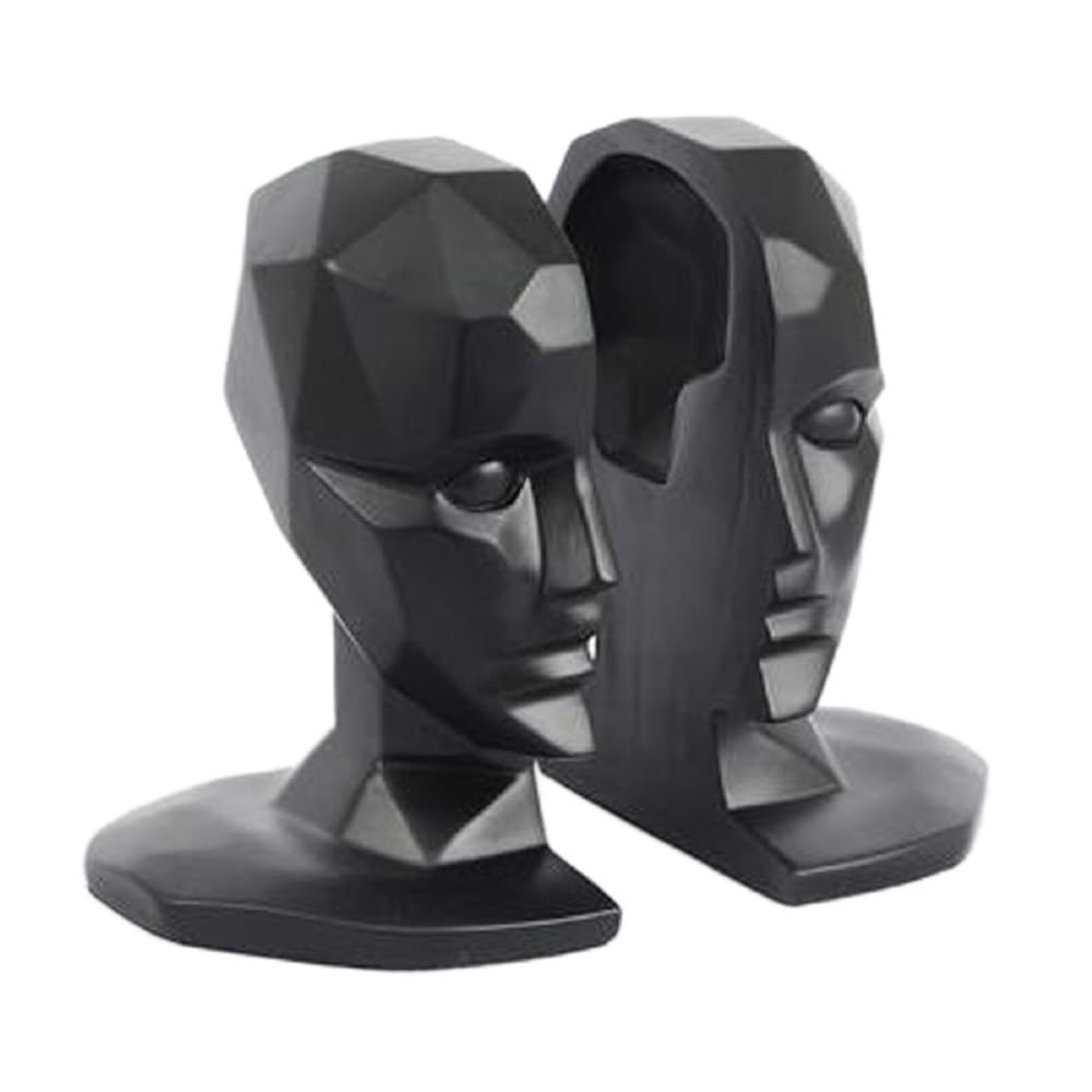 SMRTHMRT Creative & Abstract Sculptures Wisdom Man`s Brain/Face/Head Geometric Resin Figurines Home & Office Shelf Decorations (Black-B)