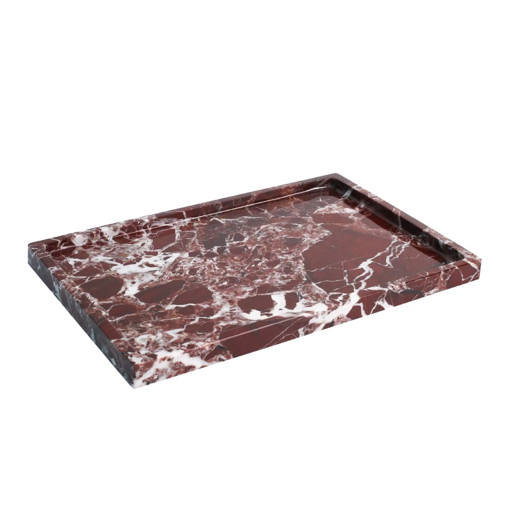 Real Luxurious Natural Marble Vanity Tray Genuine Marble Storage Tray for Home Decor Stone Tray for Bathroom/Kitchen/Vanity/Dresser,Plate Holder for Tissues, Candles, Towel