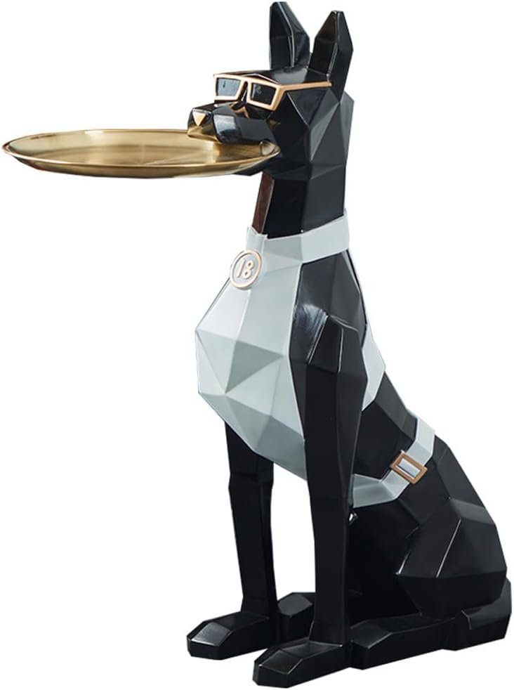 WAYUTO Resin Dog Sculpture with Serving Tray Dog Tray Figurine Animal Statue with Tray Dog Statue Ornament Geometric Dog Statue for Home Decoration