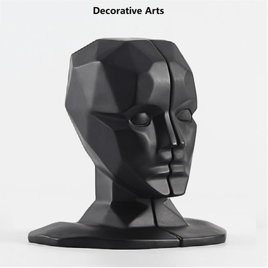 SMRTHMRT Creative & Abstract Sculptures Wisdom Man`s Brain/Face/Head Geometric Resin Figurines Home & Office Shelf Decorations (Black-B)