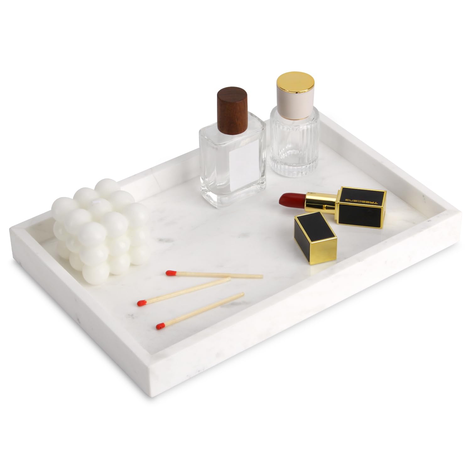 Marble Bathroom Vanity Tray, Natural Luxury Vanity Home Kitchen Bathroom Table Tray, Stone Decorative Countertop Dresser Trays for Key Coffee Perfume Jewelry Makeup (Calacatta Viola, 12"x 8" x1.2")
