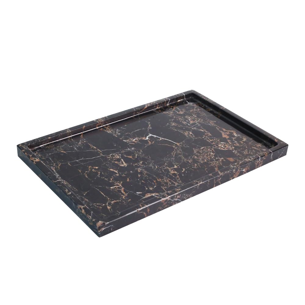 Real Luxurious Natural Marble Vanity Tray Genuine Marble Storage Tray for Home Decor Stone Tray for Bathroom/Kitchen/Vanity/Dresser,Plate Holder for Tissues, Candles, Towel