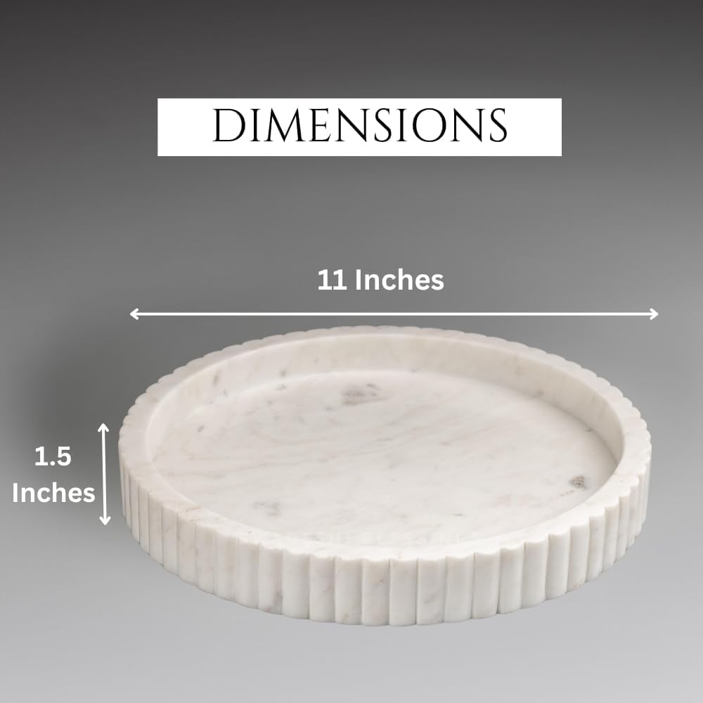 Swadeshi Blessings Handcrafted Marble Decorative Tray for Coffee Table Decor, Round Trays Home Decor, Ottoman Tray for Living Room, Coffee Table Tray, Dining Table Centerpiece Decor, Farmhouse Decor