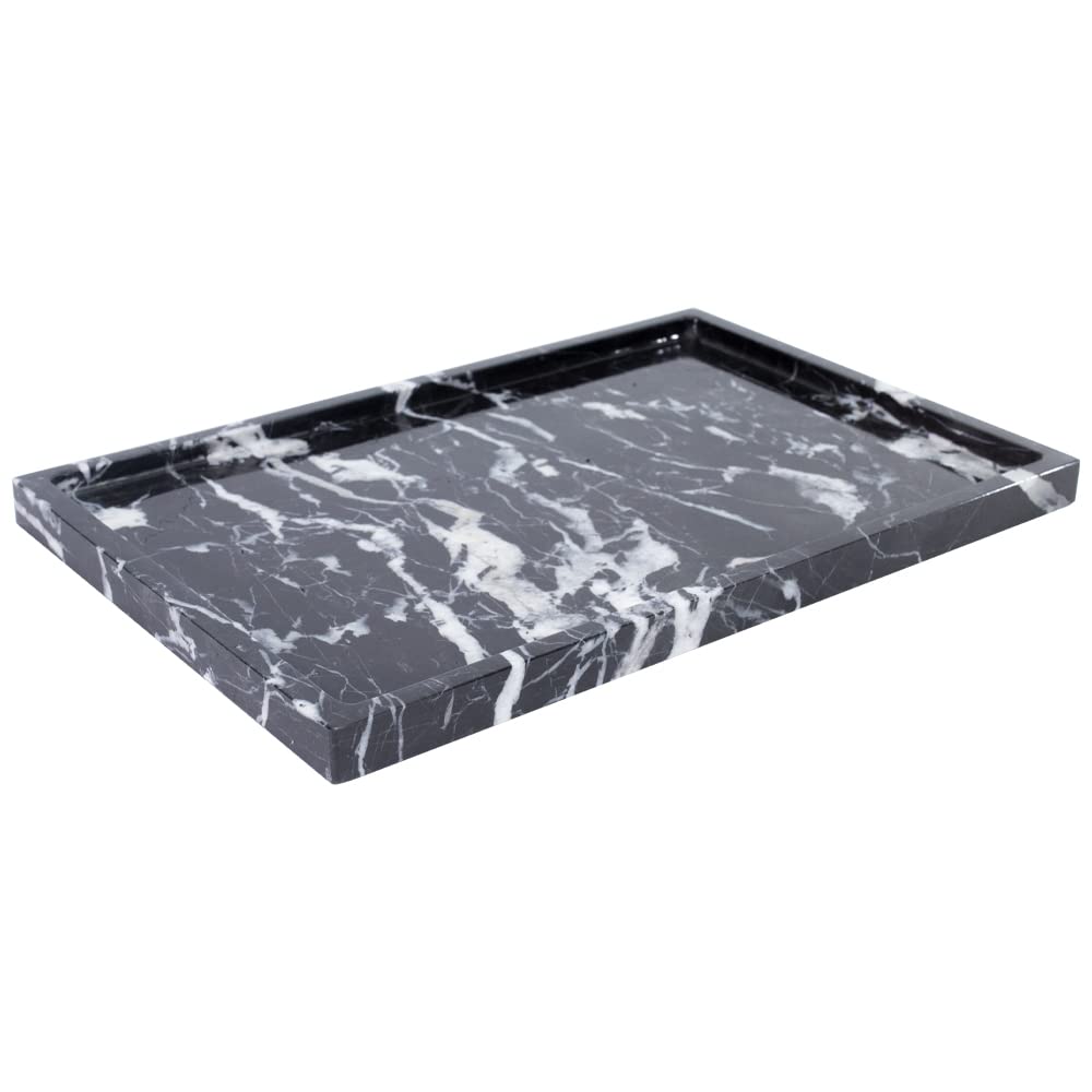 Real Luxurious Natural Marble Vanity Tray Genuine Marble Storage Tray for Home Decor Stone Tray for Bathroom/Kitchen/Vanity/Dresser,Plate Holder for Tissues, Candles, Towel