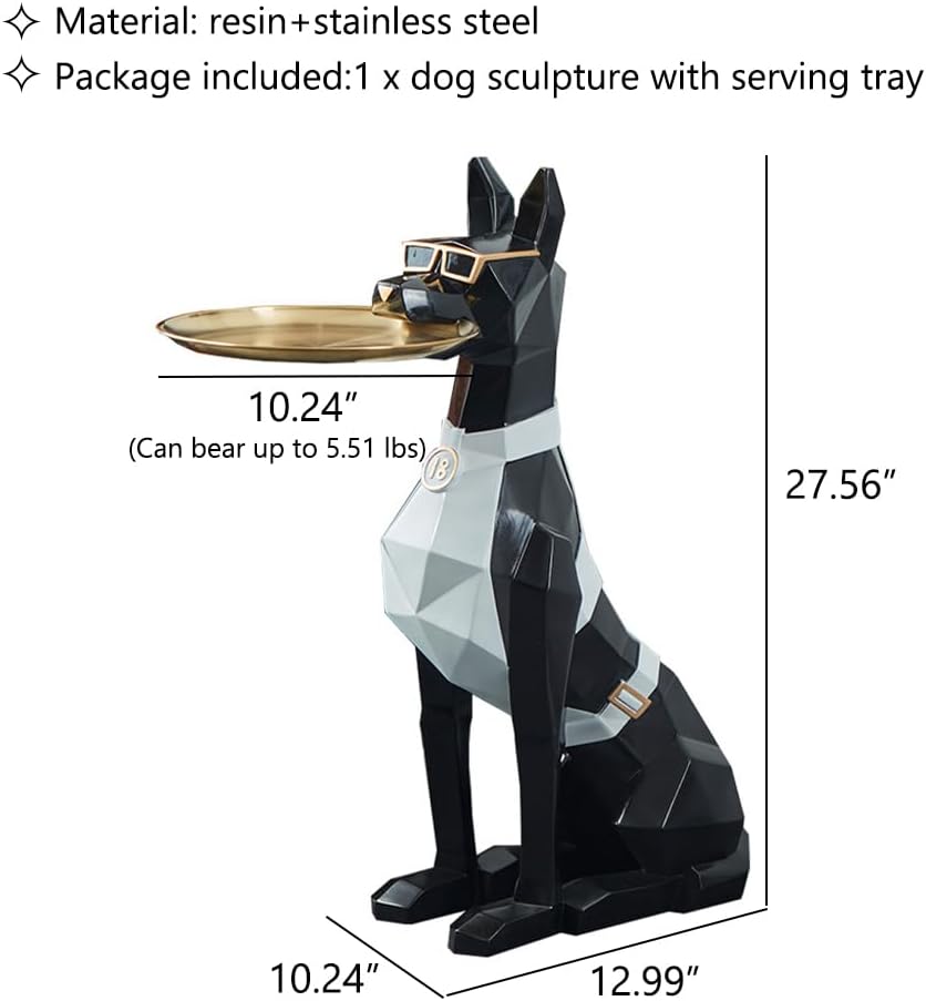 WAYUTO Resin Dog Sculpture with Serving Tray Dog Tray Figurine Animal Statue with Tray Dog Statue Ornament Geometric Dog Statue for Home Decoration