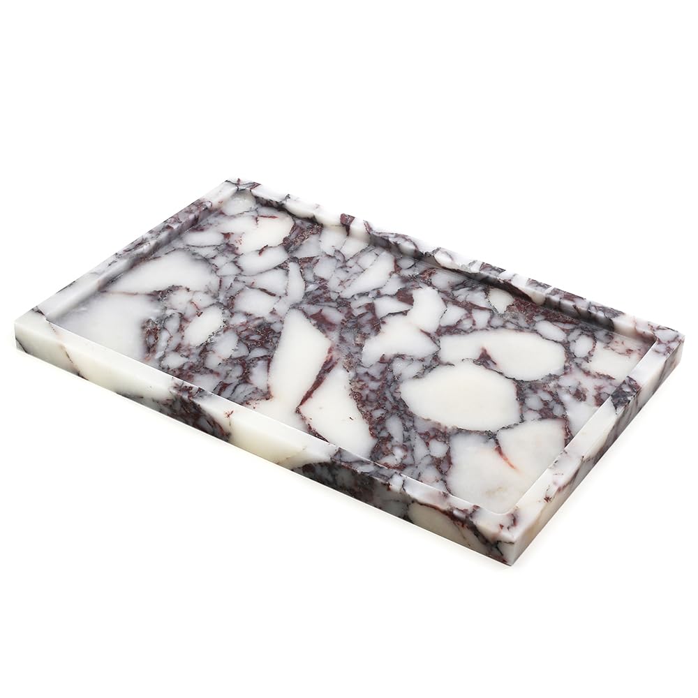 100% Natural Marble Serving Tray Luxury Marble Storage Tray for Home Decor Stone Tray for Bathroom/Kitchen/Vanity/Dresser,Plate Holder for Tissues, Candles, Towel