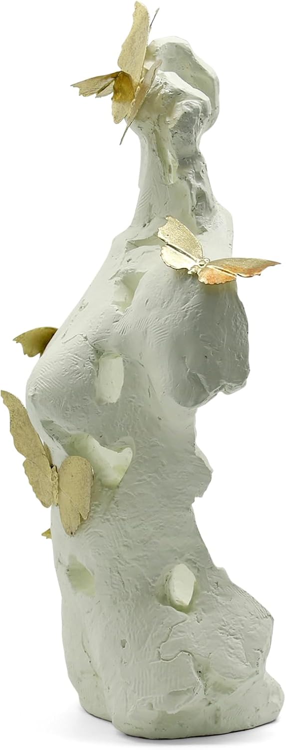 Lukitas Abstract Female Bust with Butterflies Sculpture, Aphrodite Statue, Body Figurine Art Decor, Beauty of Defects, Greek Goddess Bust Ornament for Office Living Room Desk Shelf, Beige, Resin 16"