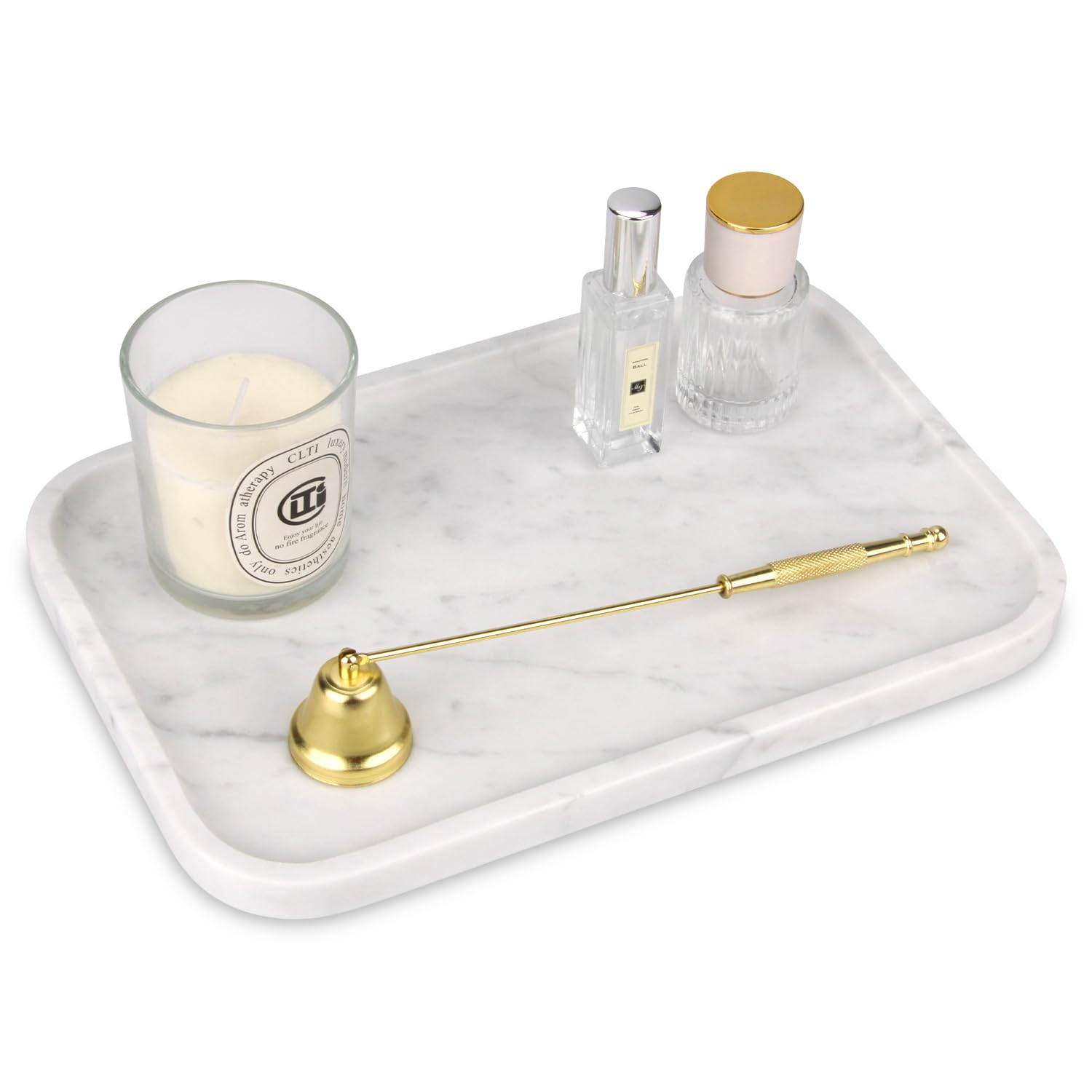 Marble Bathroom Vanity Tray, Natural Marble Home Kitchen Table Tray, Stone Decorative Countertop Serving Organizer for Dresser Coffee Perfume Jewelry Makeup (1, Dark Brown L, 12 * 8 * 0.8)
