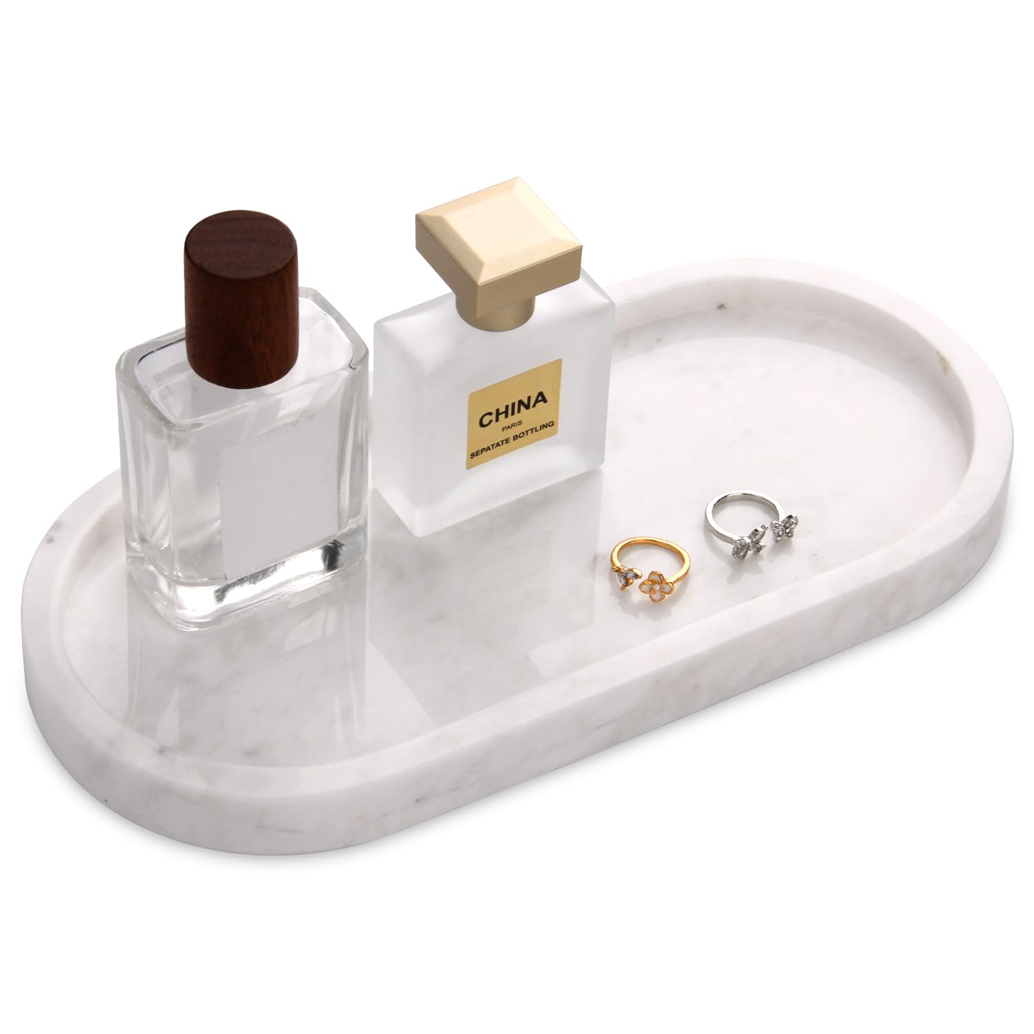 Natural Marble Tray Oval, Bathroom Vanity Tray for Countertop, Elegant Stone Decorative Organizer for Perfume, Jewelry, Home Decor (1, Calacatta Viola, 10 x 5 x 0.6)