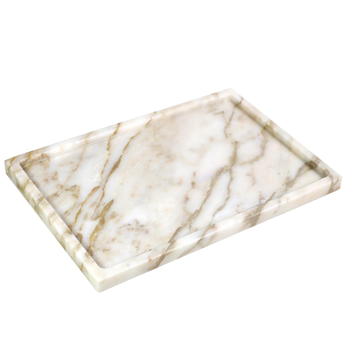 Real Luxurious Natural Marble Vanity Tray Genuine Marble Storage Tray for Home Decor Stone Tray for Bathroom/Kitchen/Vanity/Dresser,Plate Holder for Tissues, Candles, Towel