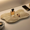 13.3×8.3 Inch Cloud Shaped Natural Travertine Catchall Tray, Beige Stone Decor Tray for Bathroom Counter, Dresser & Coffee Table Jewelry Perfume Storage