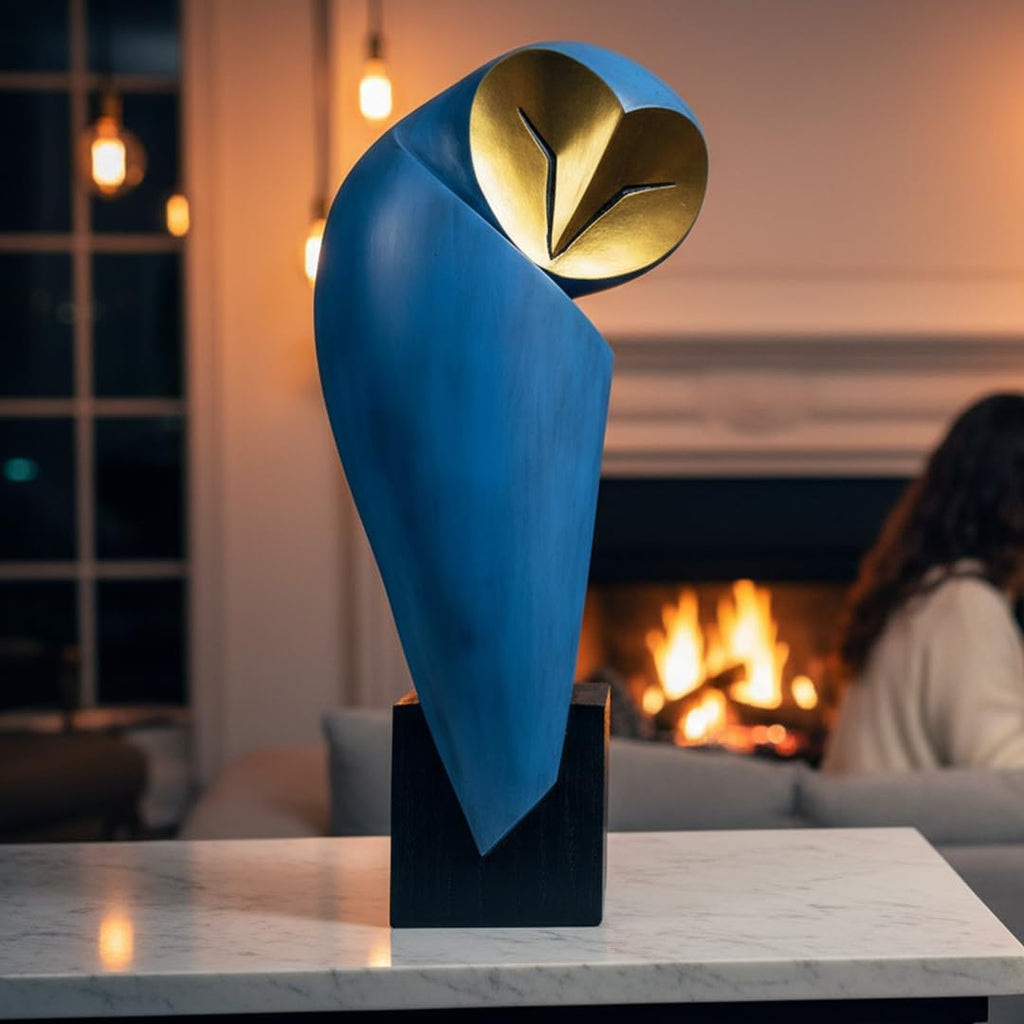 Mid-Century Modern 15 Inch Resin Owl Sculpture - Handmade Vintage Home Decor Statue for Bookshelves, Office Desk, Mantel & Collector Display