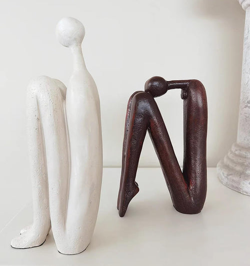 Abstract Matchstick Man Sculpture - Minimalist Modern Resin Figurine Bookend, Geometric Decor for Living Room and Study, 8-10 Inches (White Head Up)