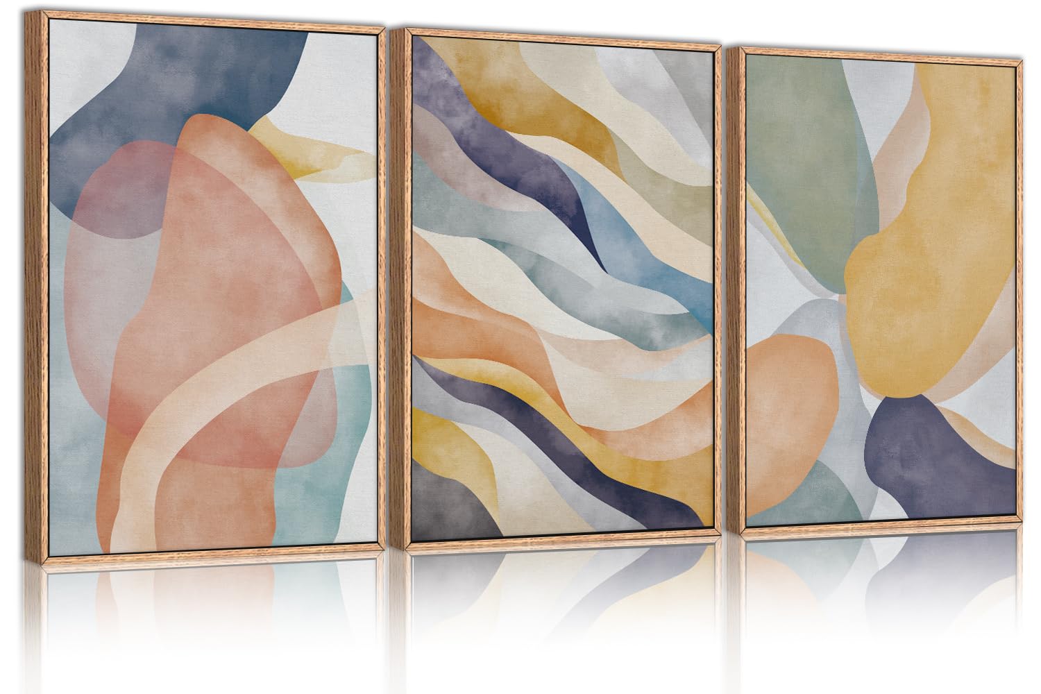 LHIUEM Large Abstract Green Gray Pastel Framed Canvas Wall Art,Neutral Landscape Wall Decor,Modern Watercolor Lake Artwork,Beige Textured Illustrations Art for Living Room,Bedroom,Office- 20"x40"x1