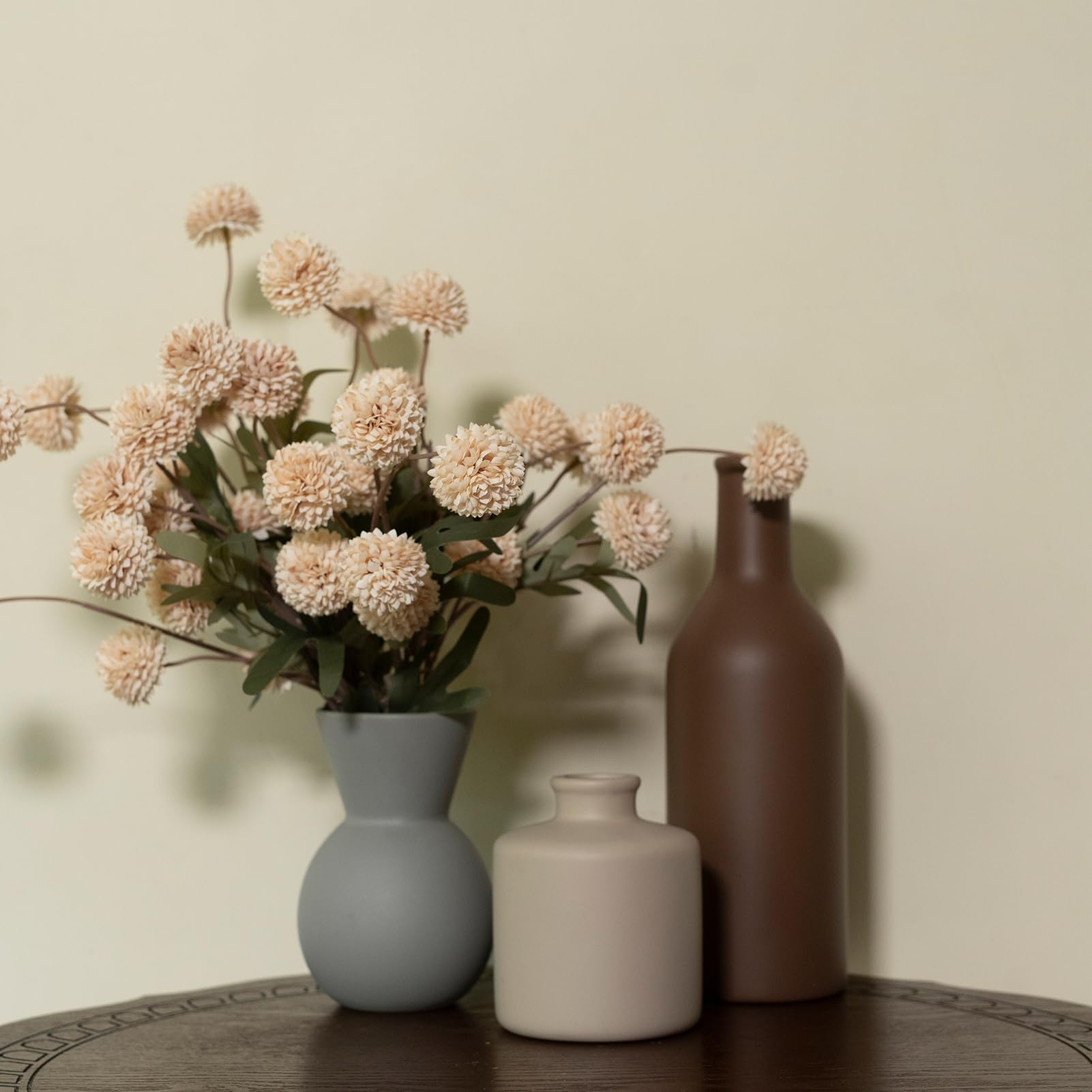 Fake Flowers in Vase for Centerpieces, Faux Flowers in Modern Ceramic Vase Set of 3 with 8 Artificial Autumn Chrysanthemums Artificial Decorative Swags