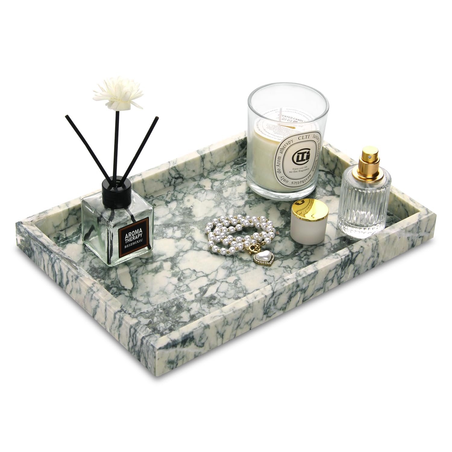 Marble Bathroom Vanity Tray, Natural Luxury Vanity Home Kitchen Bathroom Table Tray, Stone Decorative Countertop Dresser Trays for Key Coffee Perfume Jewelry Makeup (Calacatta Viola, 12"x 8" x1.2")