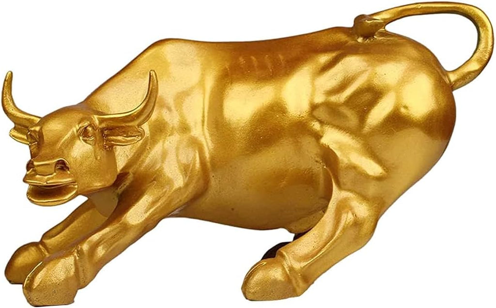 Resin 10"" Geometric Statue Golden Bull Sculpture Ornament Abstract Animal Figurines Room Desk Decor Home Decoration (Gold), Pack of 1, 8.5 x 11