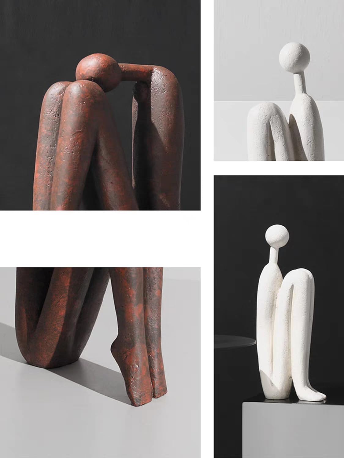 Abstract Matchstick Man Sculpture - Minimalist Modern Resin Figurine Bookend, Geometric Decor for Living Room and Study, 8-10 Inches (White Head Up)