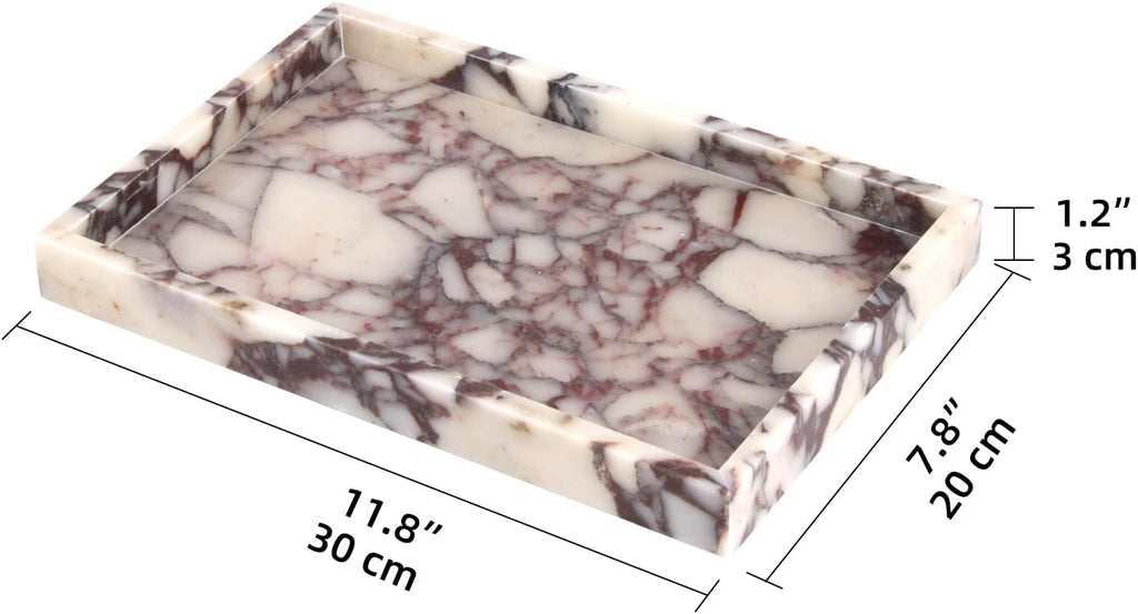 Marble Bathroom Vanity Tray, Natural Luxury Vanity Home Kitchen Bathroom Table Tray, Stone Decorative Countertop Dresser Trays for Key Coffee Perfume Jewelry Makeup (Calacatta Viola, 12"x 8" x1.2")