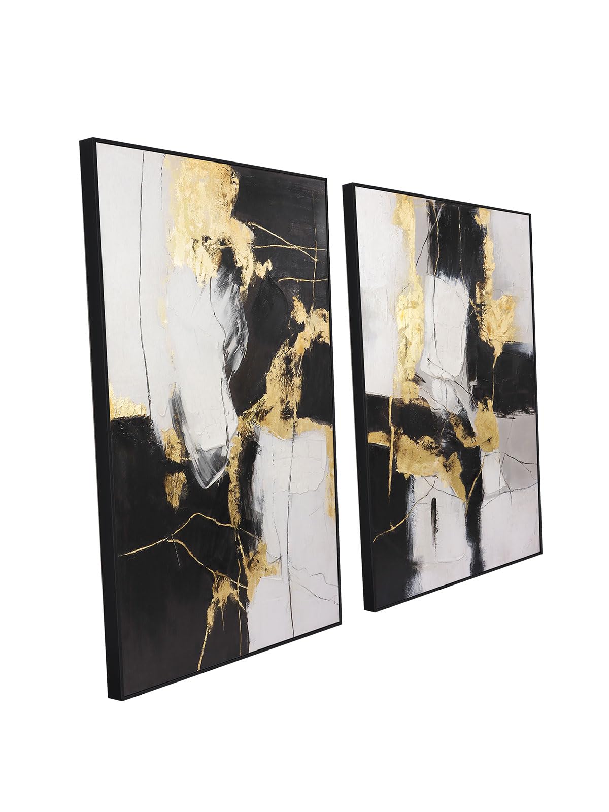 Set of 2 Modern Neutral Abstract Wall Art – Framed Beige, Gray, and Black Canvas Paintings for Living Room, Bedroom, or Office Décor – 24x36 Inches Each