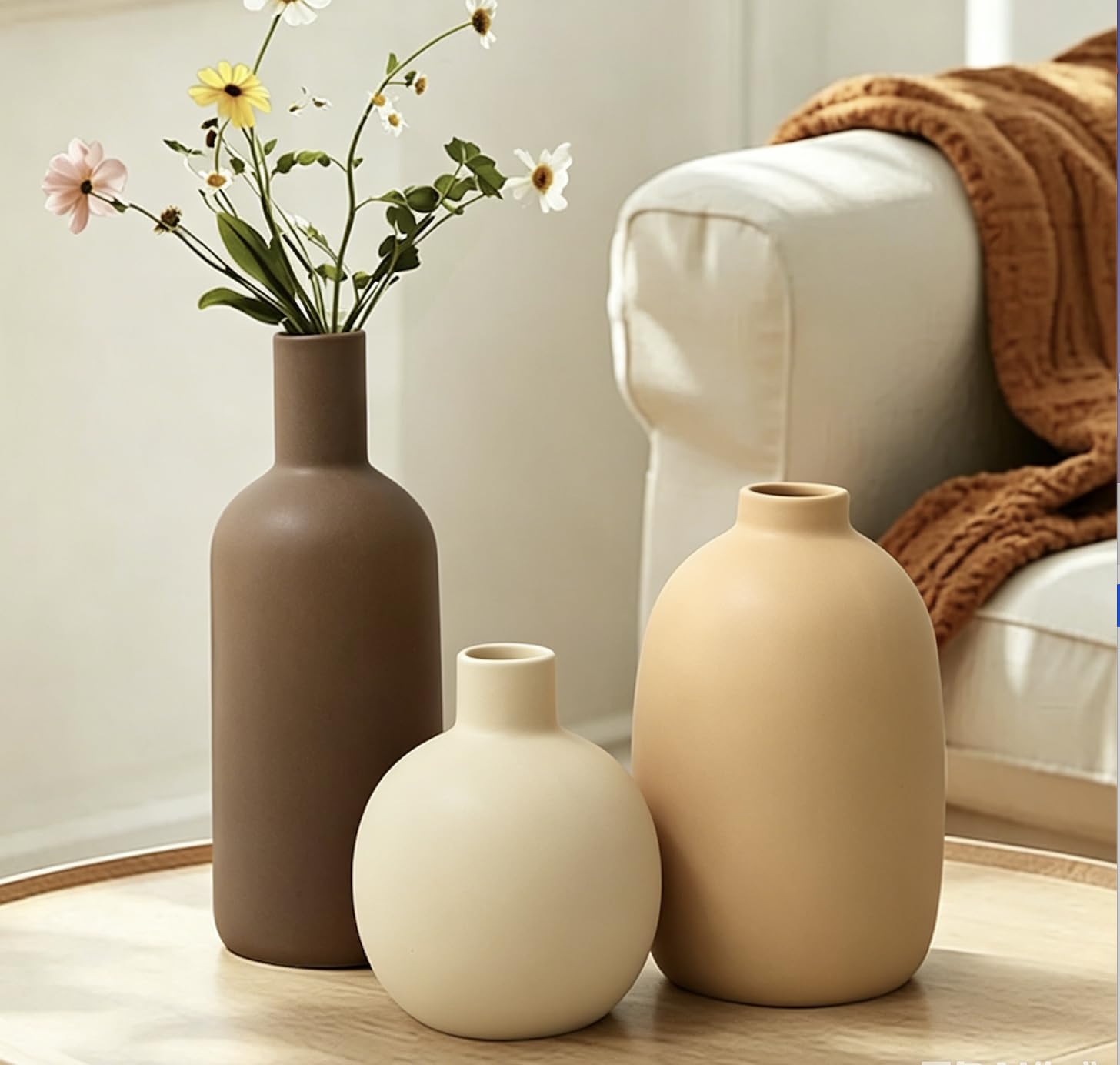Modern Ceramic Vase Set of 5, Vases Home Decor Rustic Farmhouse Decorative Vase Pottery Vases for Bouquet Pampas Grass Dried Fresh Flowers, Table Living Room Kitchen Bedroom