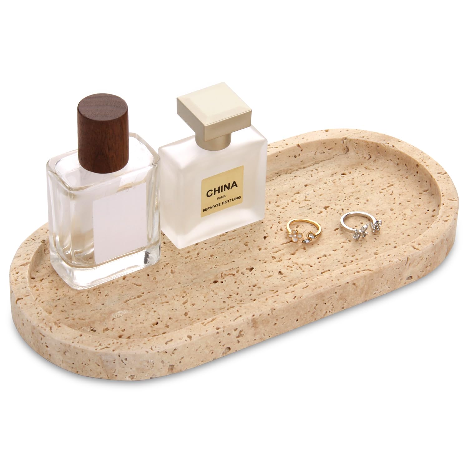 Natural Marble Tray Oval, Bathroom Vanity Tray for Countertop, Elegant Stone Decorative Organizer for Perfume, Jewelry, Home Decor (1, Calacatta Viola, 10 x 5 x 0.6)