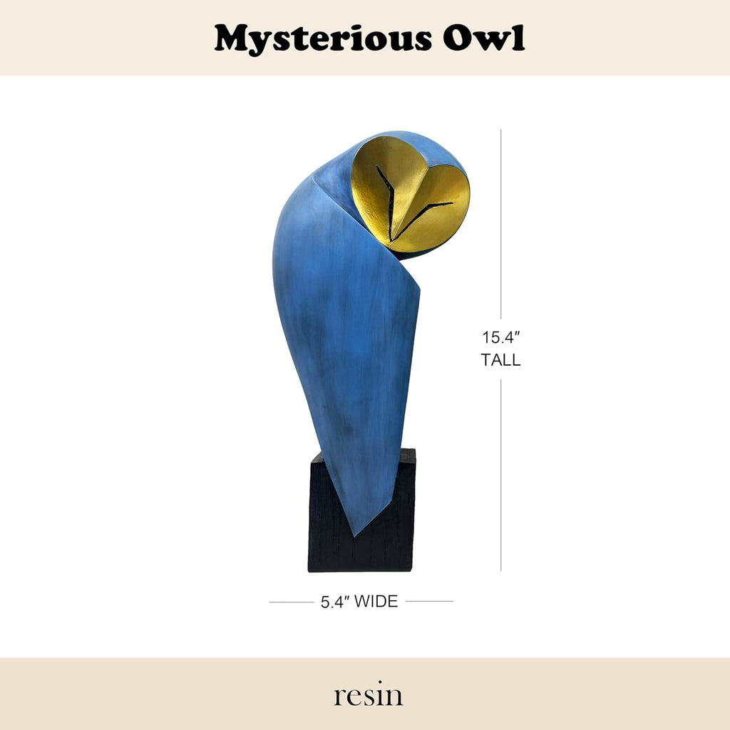 Mid-Century Modern 15 Inch Resin Owl Sculpture - Handmade Vintage Home Decor Statue for Bookshelves, Office Desk, Mantel & Collector Display