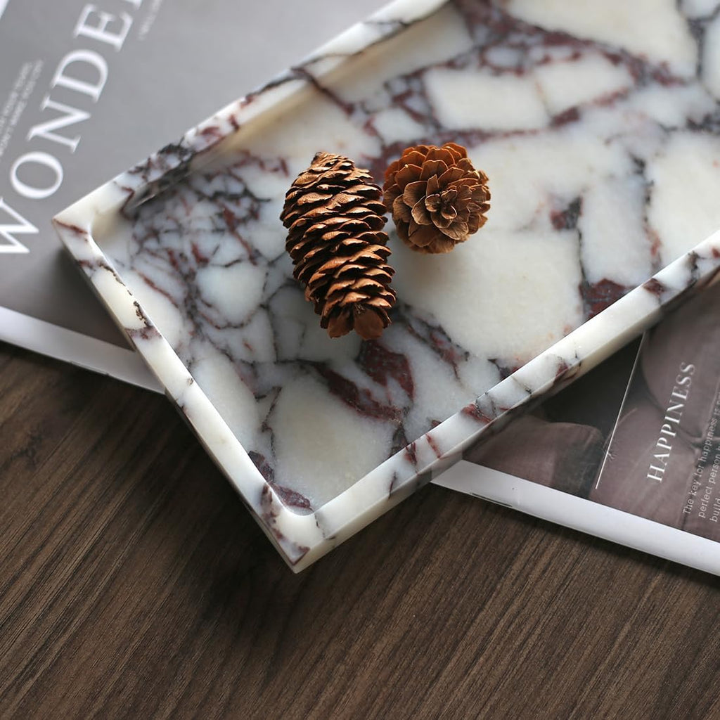 100% Natural Luxury Calaccata Viola Marble Small Hand Towel Tray Holder Organizer, Makeup Bathroom Holder