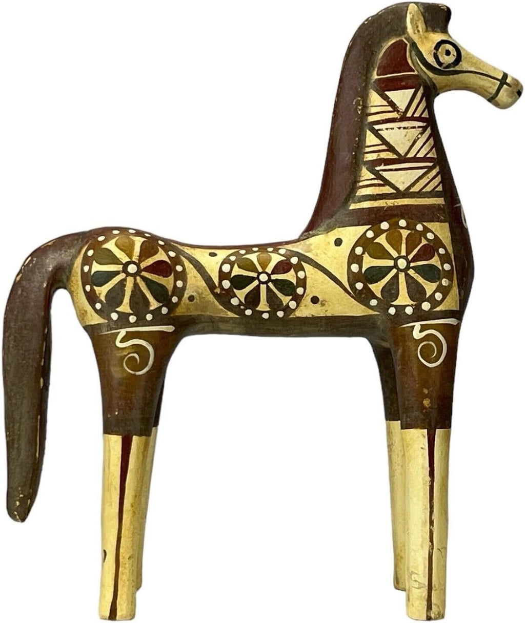 Mycenean Horse Terracotta Figurine – Ancient Greek Geometric Clay Sculpture 9.44 in – Handmade & Hand-Painted Museum-Quality Replica