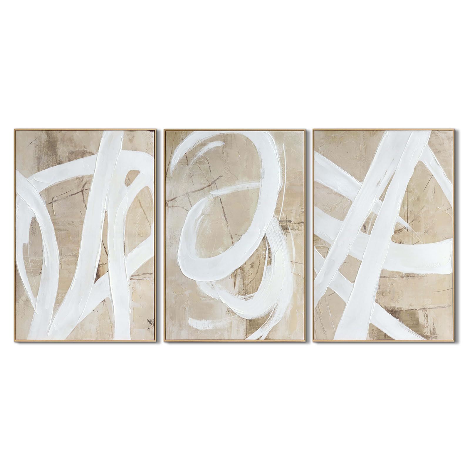 Framed Neutral Abstract Wall-Art Painting - Large Abstract Canvas Wall Decor 3D Curve Illustrations Hand painting for Living Room, Bedroom, Office - 2 Piece 28 x 40 Inch, Ready to Hang