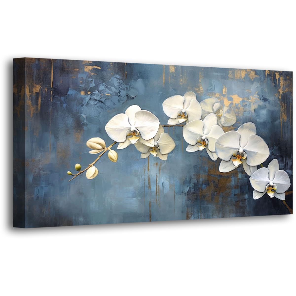 Abstract Canvas Wall Art for Living room Office Bedroom Golden Blue Wall Art Print Oil Paintings Modern Abstract River Texture Pictures Wall Decor Artwork Waterproof Ready to Hang - 20in * 40inch