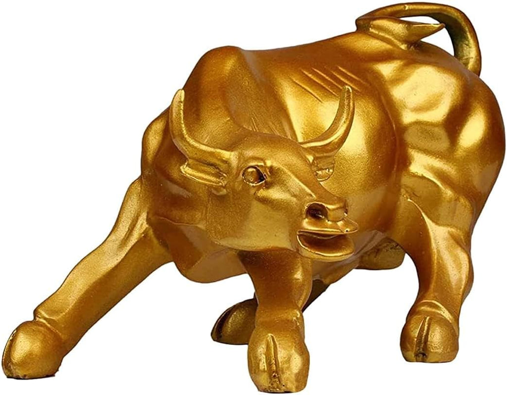 Resin 10"" Geometric Statue Golden Bull Sculpture Ornament Abstract Animal Figurines Room Desk Decor Home Decoration (Gold), Pack of 1, 8.5 x 11