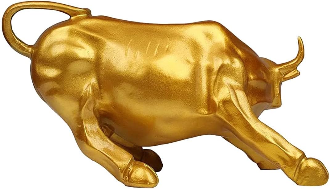 Resin 10"" Geometric Statue Golden Bull Sculpture Ornament Abstract Animal Figurines Room Desk Decor Home Decoration (Gold), Pack of 1, 8.5 x 11
