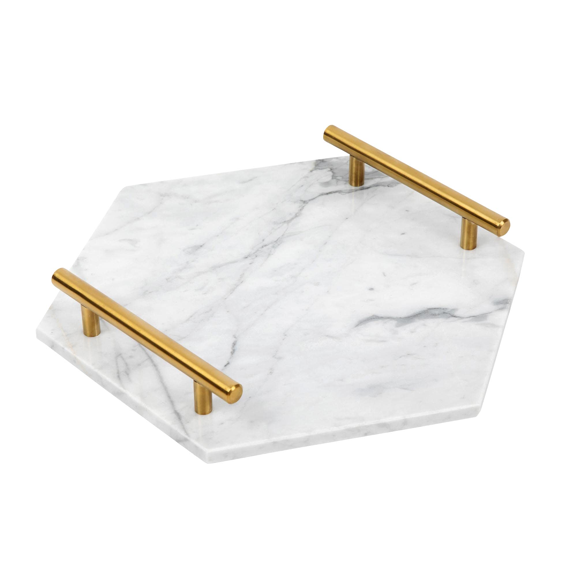 White Marble Tray with Gold Handles - Elegant Solid Marble - Chic Modern Elegant Round Vanity Tray for Bathroom