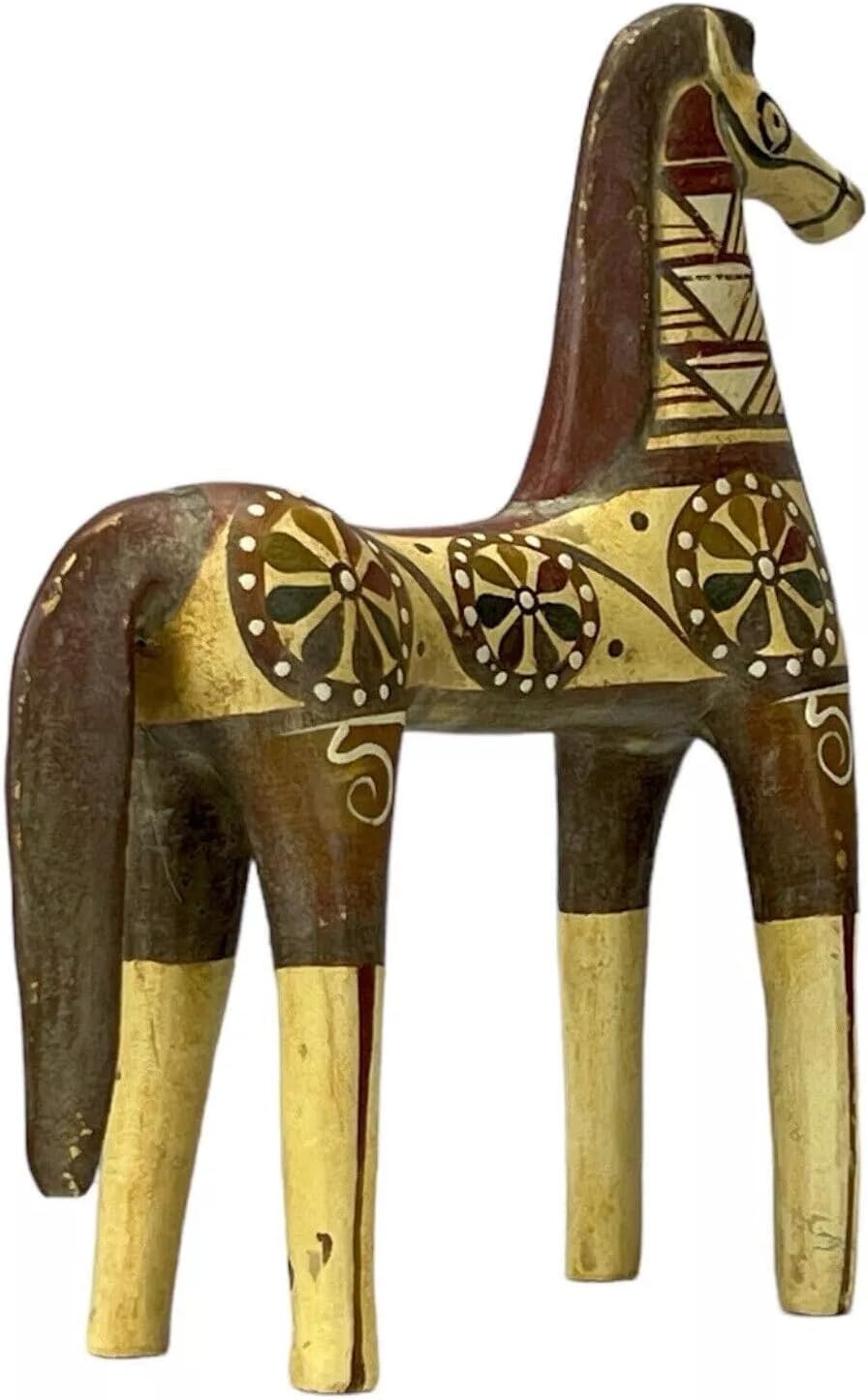 Mycenean Horse Terracotta Figurine – Ancient Greek Geometric Clay Sculpture 9.44 in – Handmade & Hand-Painted Museum-Quality Replica