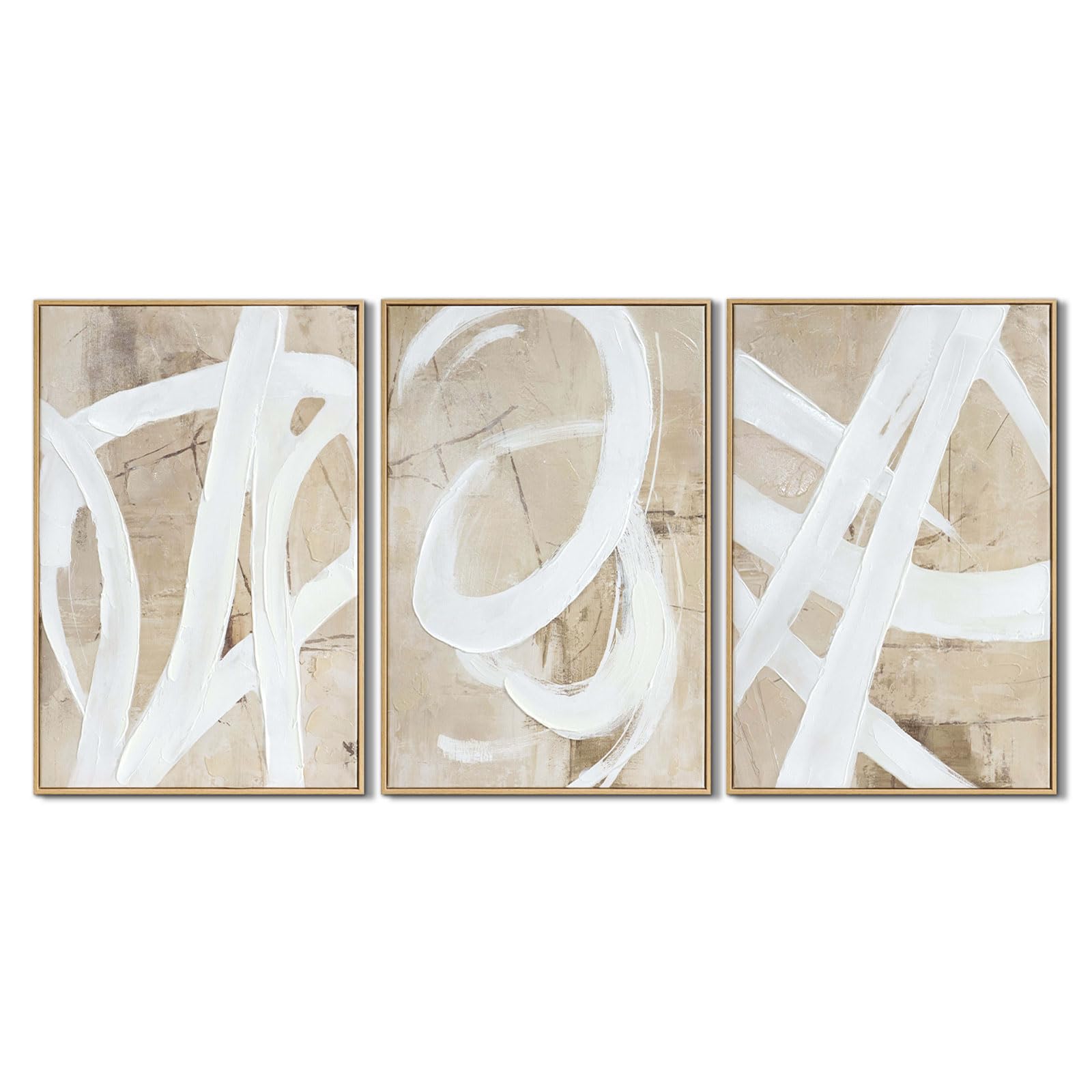 Framed Neutral Abstract Wall-Art Painting - Large Abstract Canvas Wall Decor 3D Curve Illustrations Hand painting for Living Room, Bedroom, Office - 2 Piece 28 x 40 Inch, Ready to Hang