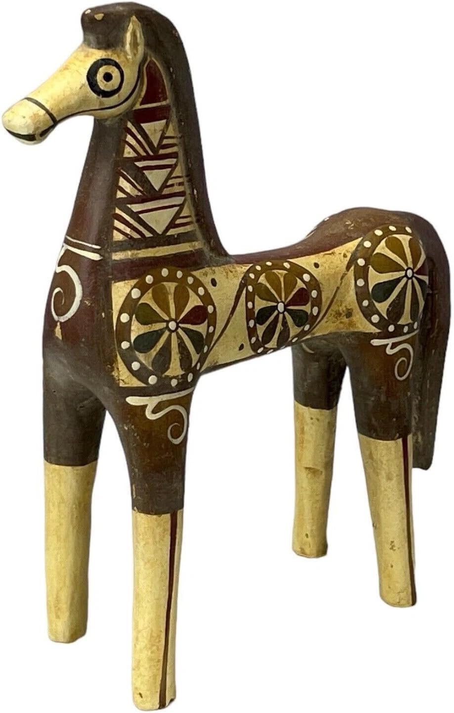 Mycenean Horse Terracotta Figurine – Ancient Greek Geometric Clay Sculpture 9.44 in – Handmade & Hand-Painted Museum-Quality Replica