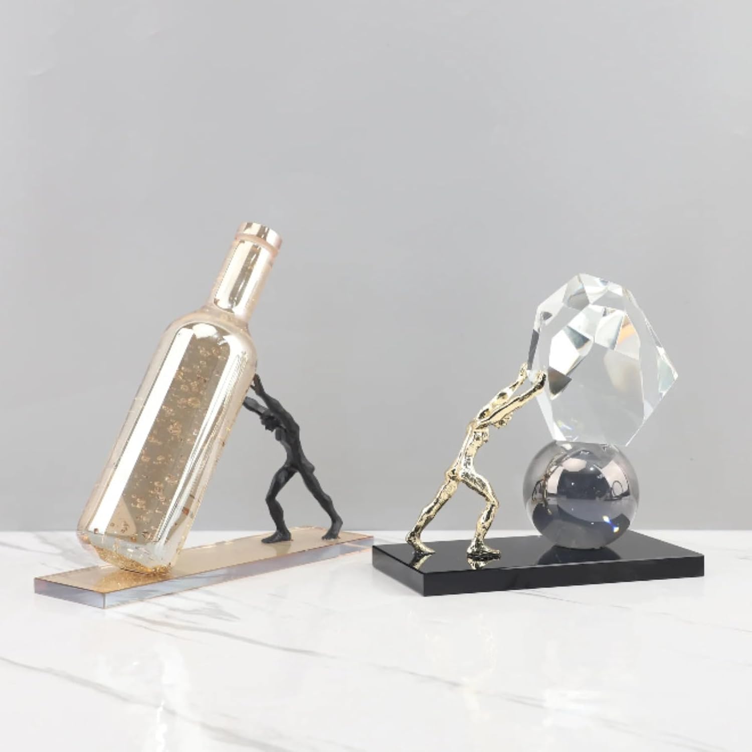 Abstract Atlas Crystal & Metal Sculpture – Handmade Modern Art Figurine, Geometric Crystal Stone Statue for Home Office Decoration & Collectible Gift (7.9'' x 4.1'' x 7.9'', 6 lbs)