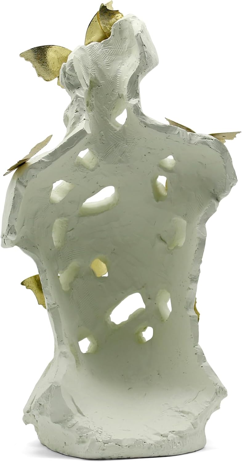 Lukitas Abstract Female Bust with Butterflies Sculpture, Aphrodite Statue, Body Figurine Art Decor, Beauty of Defects, Greek Goddess Bust Ornament for Office Living Room Desk Shelf, Beige, Resin 16"