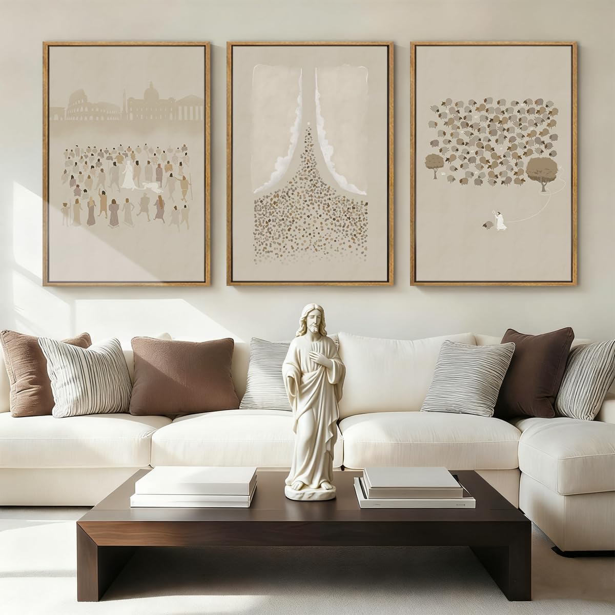 Large Abstract Paintings Framed Neutral Canvas Prints Mid Century Modern Wall Art Abstract Wall Decor Neutral Wall Pictures Elegant Modern Paintings for Living Room Bedroom Bathroom Office 36x24 Inch 3 Piece
