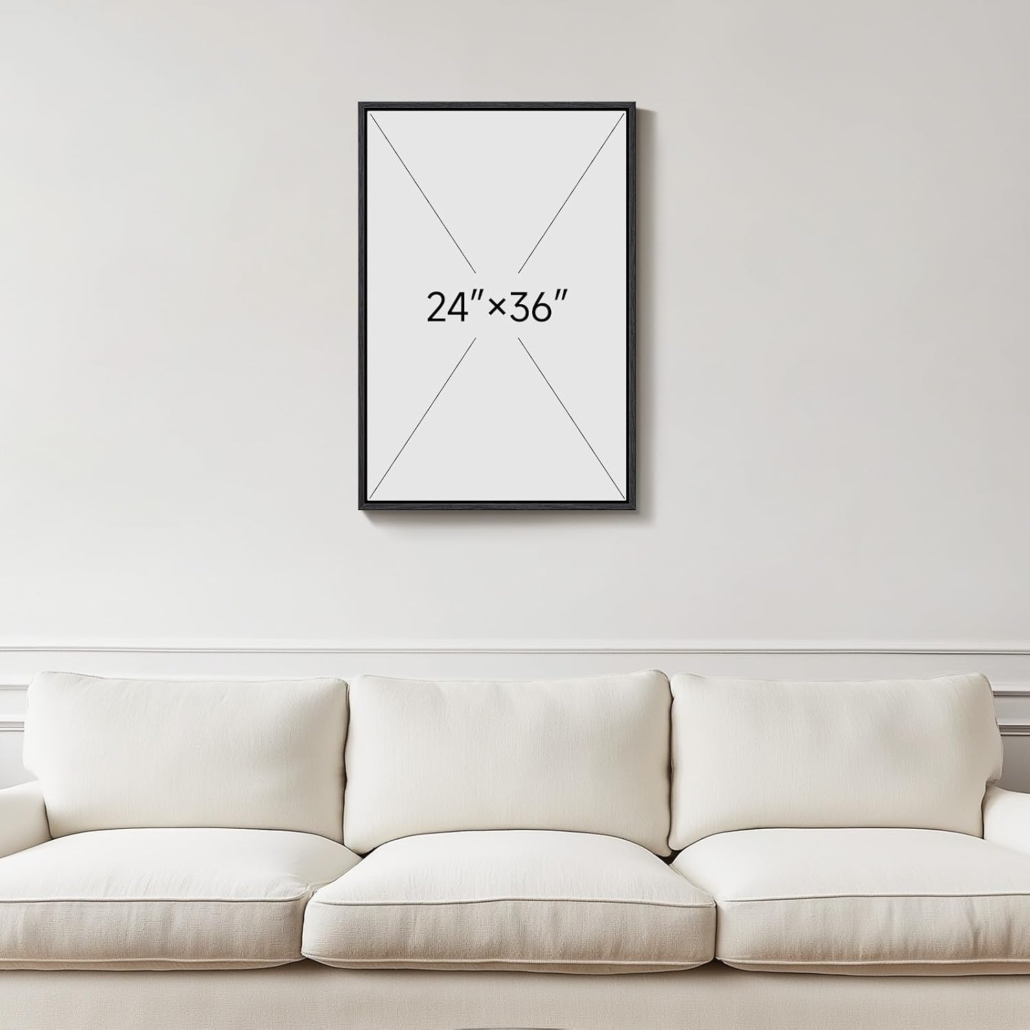 Framed Boho Abstract Wall Art for Living Room, Neutral Black Beige Wabi Sabi Botanical Leaf Prints Canvas Artwork for Walls, Minimalist Mid Century Modern Wall Decor for Bedroom Home Office, 24x36 In