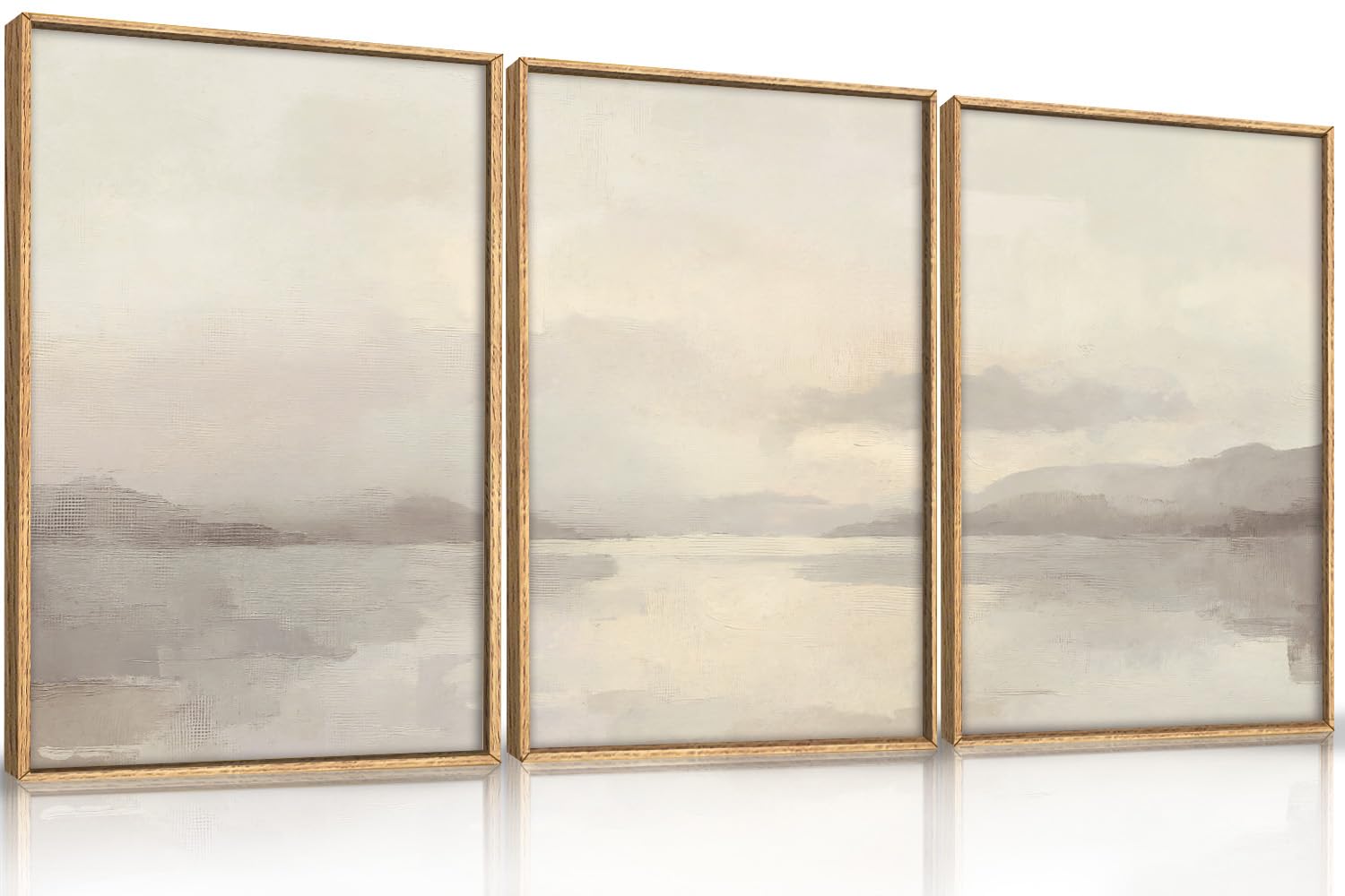 LHIUEM Large Abstract Green Gray Pastel Framed Canvas Wall Art,Neutral Landscape Wall Decor,Modern Watercolor Lake Artwork,Beige Textured Illustrations Art for Living Room,Bedroom,Office- 20"x40"x1
