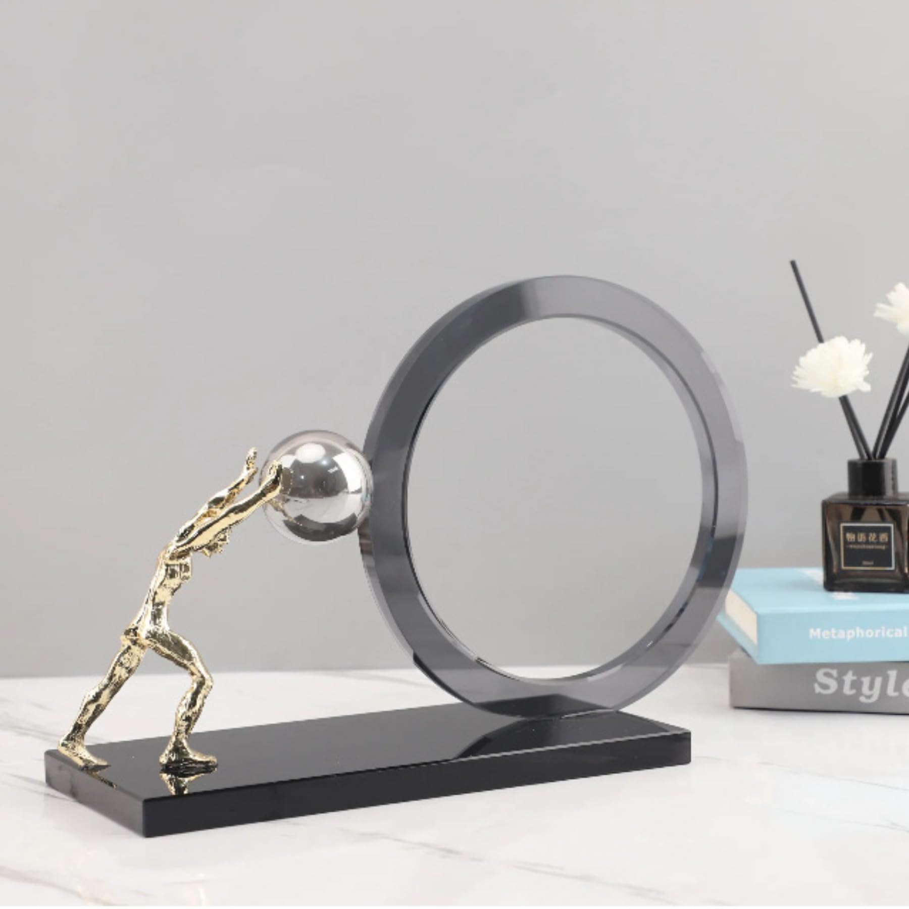 Abstract Atlas Crystal & Metal Sculpture – Handmade Modern Art Figurine, Geometric Crystal Stone Statue for Home Office Decoration & Collectible Gift (7.9'' x 4.1'' x 7.9'', 6 lbs)